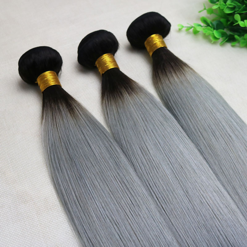 Ombre Grey Human Hair Weave Straight Brazilian Viegin Hair Bundles Two Tone Color Gray Hair Bundles Top Quality Best Seller