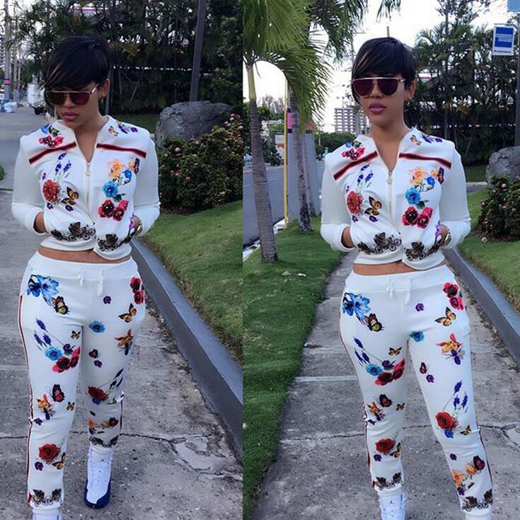 Newest arrival Autumn Women's Tracksuits casual color colorful rose butterfly printing sports suit women WT032 Womens Tracksuit