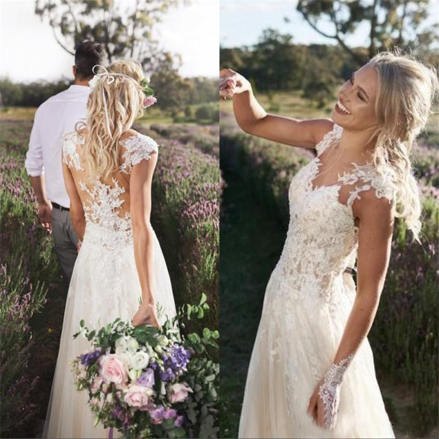 Beach Bohemian Tulle Wedding Dresses Cheap Full Skirt Pleated Bridal Gowns Custom Made Vintage Sheer Neck Full Lace Appliques Wedding Gowns, Gold
Beach Bohemian Tulle Wedding Dresses Cheap Full Skirt Pleated Bridal Gowns Custom Made Vintage Sheer Neck Full Lace Appliques Wedding Gowns, Gold