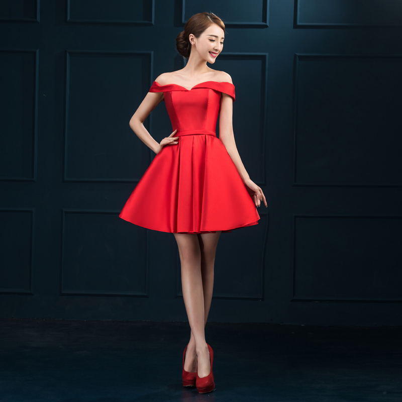 2017 New Evening Dresses Elegant Off the Shoulder Bride Gown Short Red/Blue Girls Women Ball Prom Party Homecoming/Graduation Formal Dress