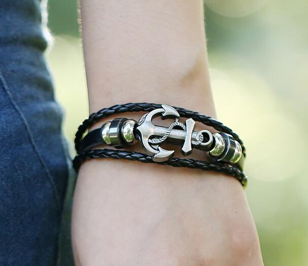 Punk new leather bracelet factory direct alloy anchor anchor leather bracelet