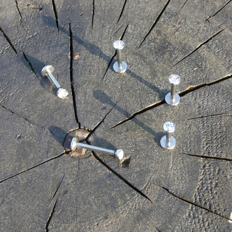 Punk Trendy Silver 16 Gauge Lip Rings Surgical Steel Labret Piercing Bar Ear Studs Diamonds Crystal Nose Ring Eyebrow Body Piercing Jewelry