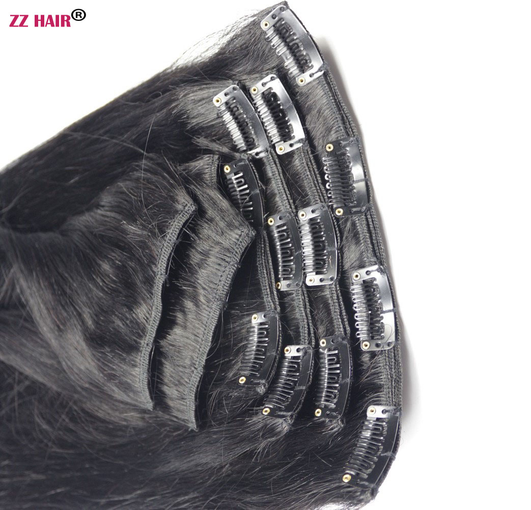 16"-26" 10pcs set 120g-300g Clips in/on 100% Brazilian Remy Human Hair Extension Full Head Natural Straight