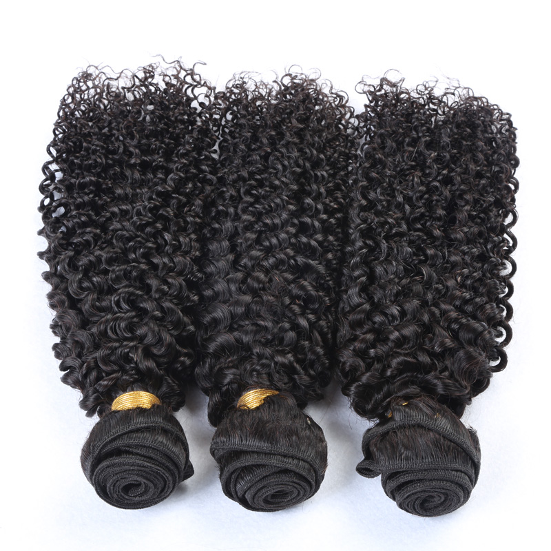 Afro Kinky Curl Brazilian Hair Bundles With Closure Human Hair Weaves Extensions 3Bundles With Lace Closure 4x4 Free Part Natural Color 1B