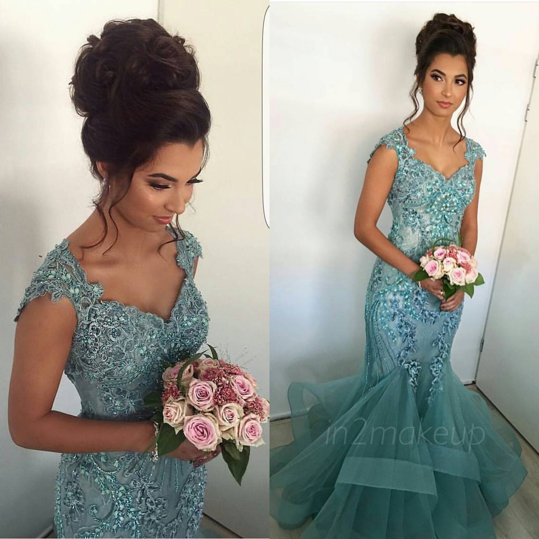 Stylish Mermaid Prom Dresses V-Neck Lace Applique Crystal Beads Capped Sleeves Evening Gowns Attractive Organza Sexy Evening Party Dresses, Chocolate 
Stylish Mermaid Prom Dresses V-Neck Lace Applique Crystal Beads Capped Sleeves Evening Gowns Attractive Organza Sexy Evening Party Dresses, Chocolate