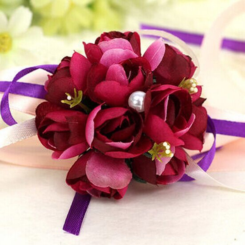 Wholesale-NEW Beautiful Cute Style Wrist Corsage Bracelet Bridesmaid Sisters Hand Flowers Wedding Party Bridal Prom