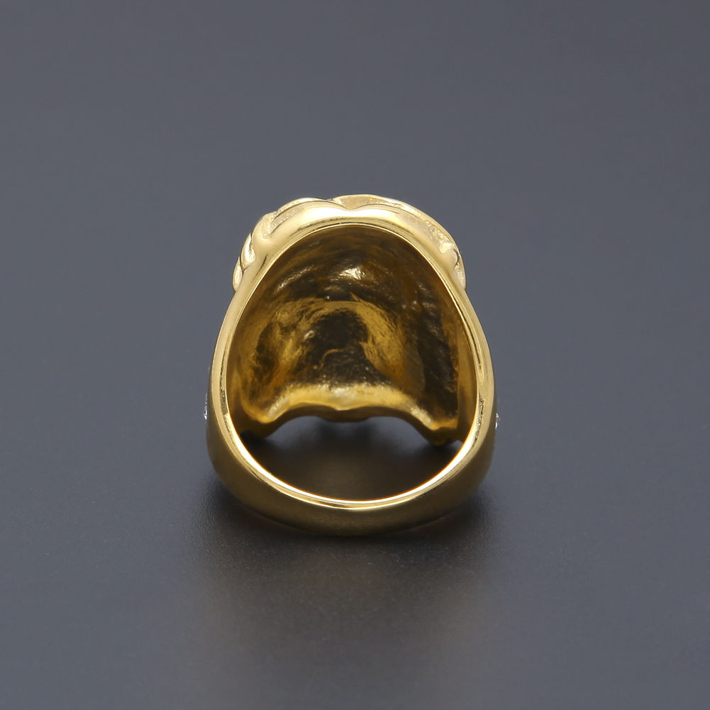 Men Hip Hop Ring Color Retaining Jesus Cross CZ Jesus Head Ring Gold Plated stainless steel Simulate Dimond Iced out Rings