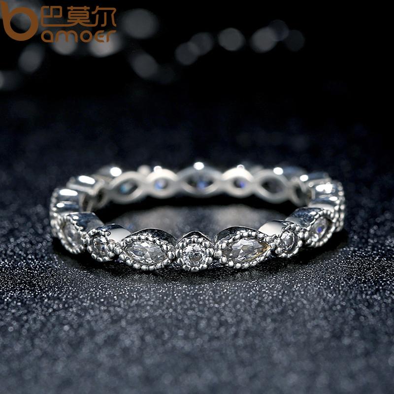 yizhan BAMOER 925 Sterling Silver Alluring Brilliant Marquise Stackable Finger Ring with Clear CZ Original Fine Jewelry PA7130