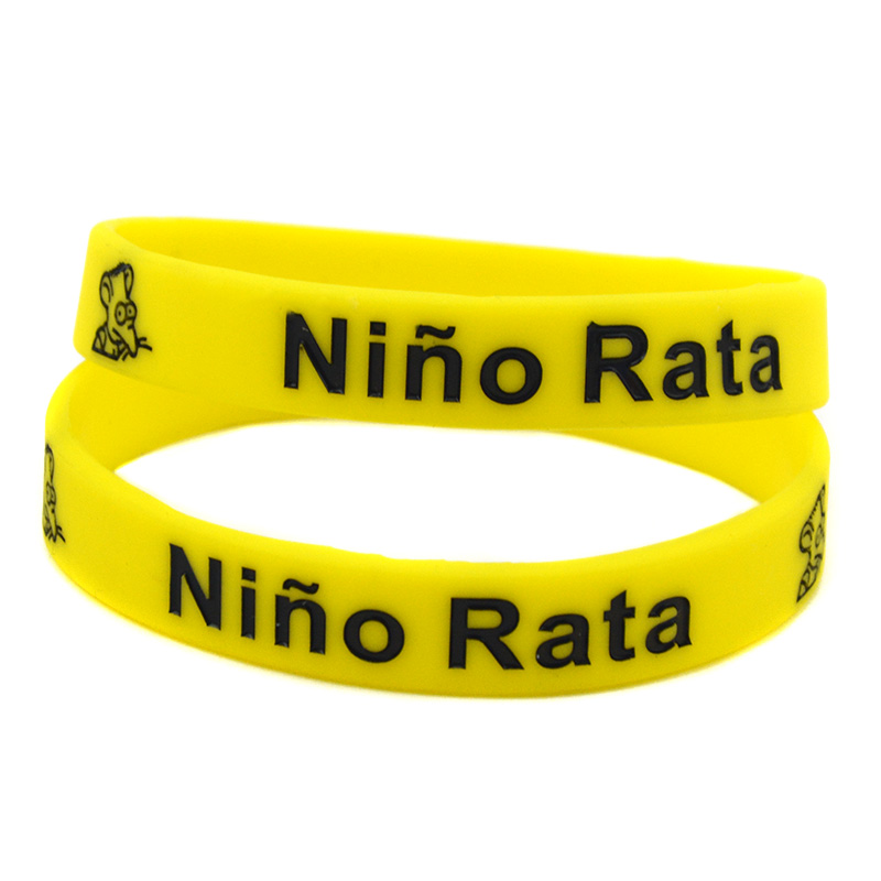 100PCS Nino Rata With Cute Mouse Silicone Rubber Bracelet Ink Filled Logo for Promotion Gift Yellow