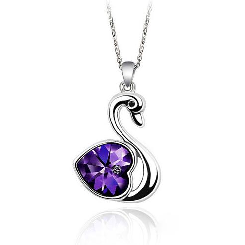 Good A++ Austrian crystal necklace peach heart crystal ornaments Little Swan jewelry WFN101 (with chain) mix order 20 pieces a lot