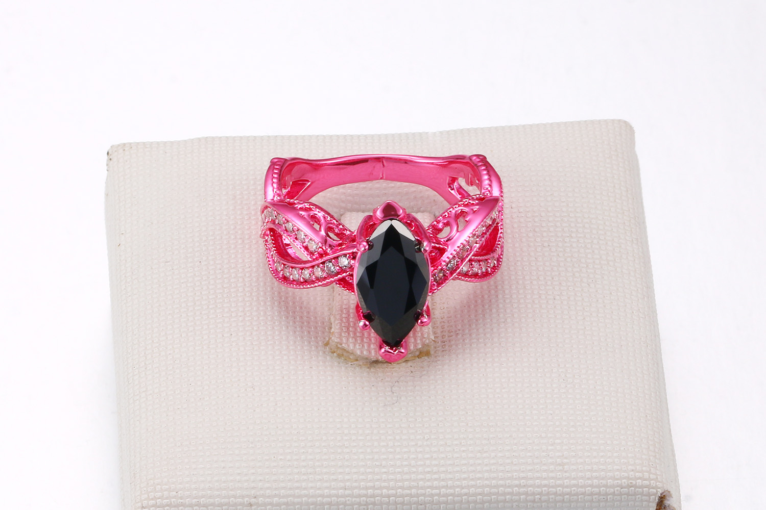2017 New Fashion Jewelry 18K Pink Gold Filled Horse eys Black Sapphire Gemstones CZ Diamond Wedding Women Band Ring For Lover Gift Size 5-10