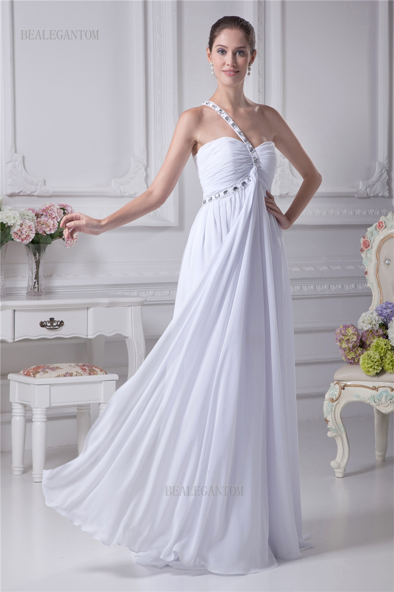 new elegant real photo one shoulder chiffon wedding dresses aline bow plus size wedding party bridal gowns bm38
