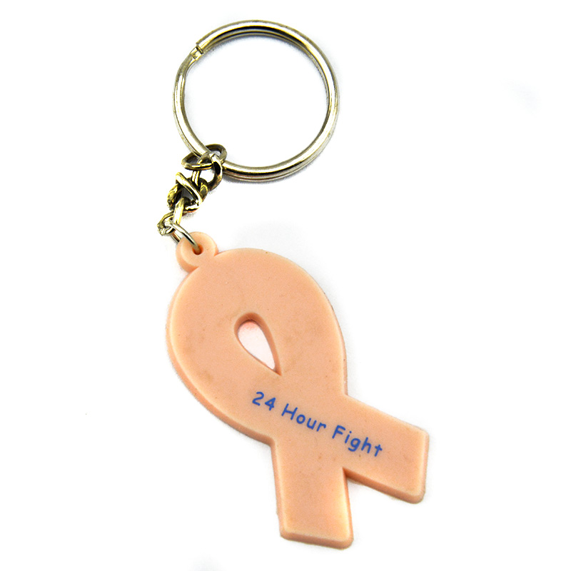 50PCS 24 Hour Fight Against Cancer Ribbon Silicone Keychain Printed Motivational Logo 4 Colors for Promotional Gift