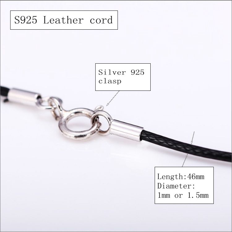 Sterling Silver 925 clasp Leather cord necklace Chokers for pendant 1mm or 1.5mm width thin