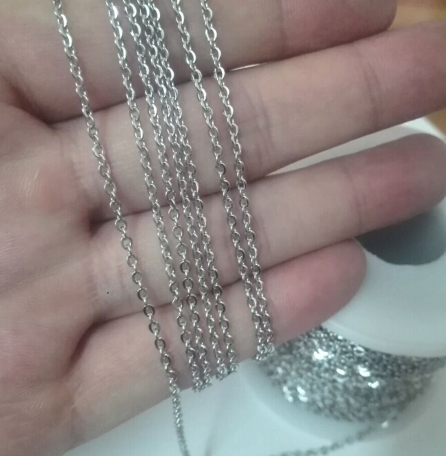 100m/Roll Strong Silver Tone Thin 1.5mm Oval Cross Chain Stainless Steel Jewelry Finding Chain Marking DIy