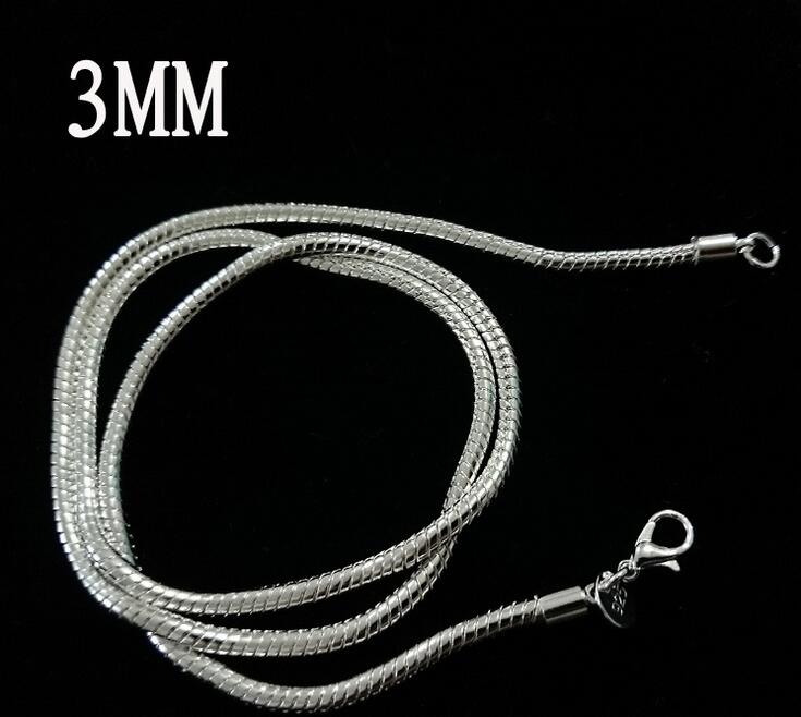 50cm Men's necklace jewelry 3mm long size option 925 sterling silver long necklace snake chains gift pouches free G213