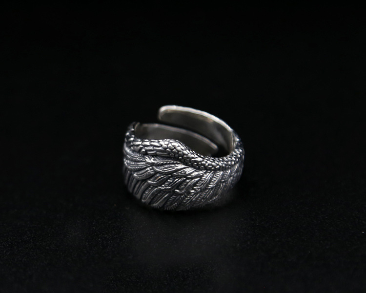 925 sterling silver fashion jewelry vintage style band ring eagle wing design open end adjustable for men and women wholesale free shipping