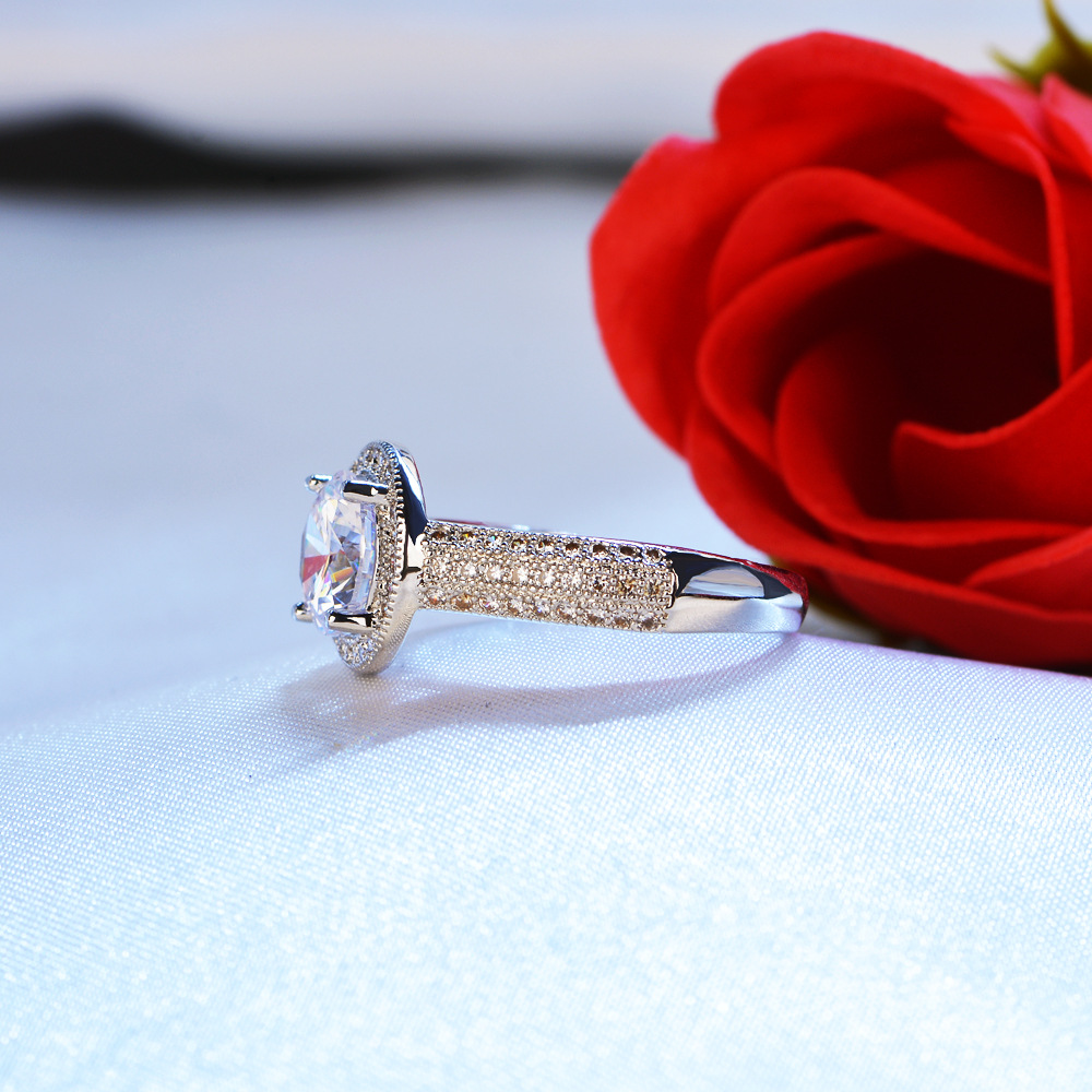 Unique 2017 Female ring Pave set 5A Zircon Cz Real 925 Sterling silver Engagement wedding band rings for women Fashion jewelry