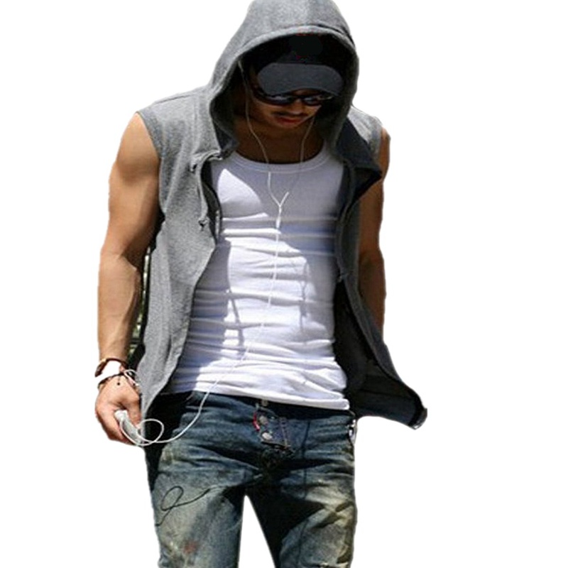 New 2020 Mens Vest Slim Fit Basic Hooded Jacket Sleeveless Vest Waistcoat Zipper Hoodies Sweatshirt 4 Colors