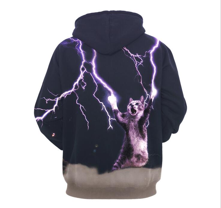Free ship thunderbolt cats Men's Hoodies Sweatshirts purple stars digital printing loose large size couple hooded sweater men MH031 Mens Hoodie S