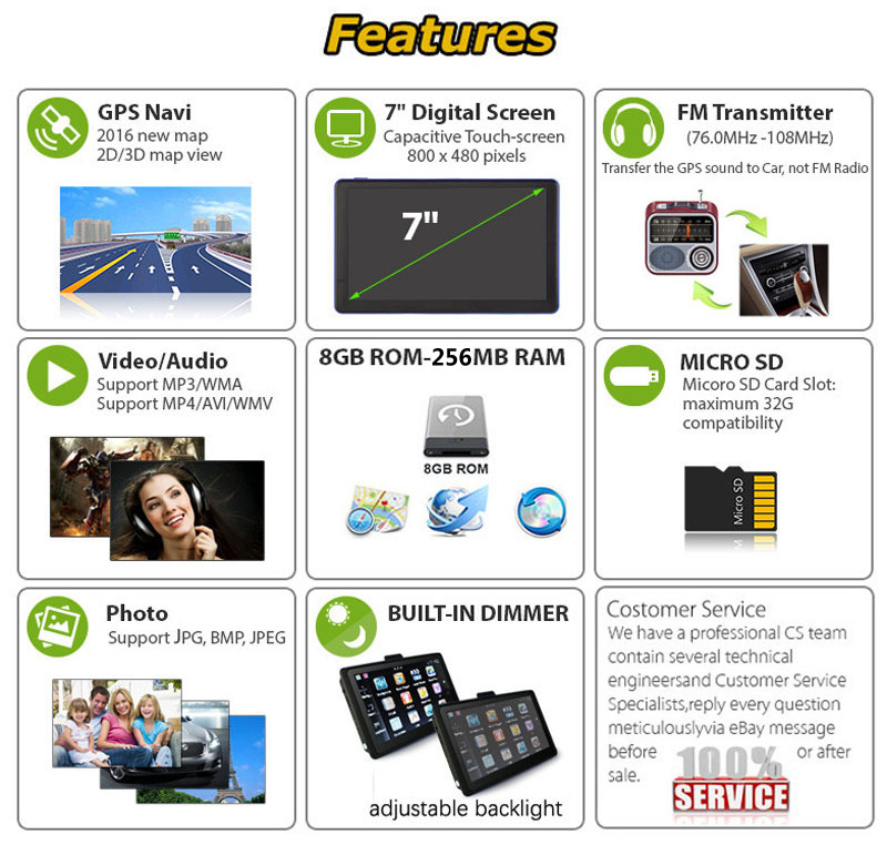 XINMY Advanced 7'' Trucking GPS Unit w/Bluetooth Connectivity, RAM256MB + 8GB Map Data Included