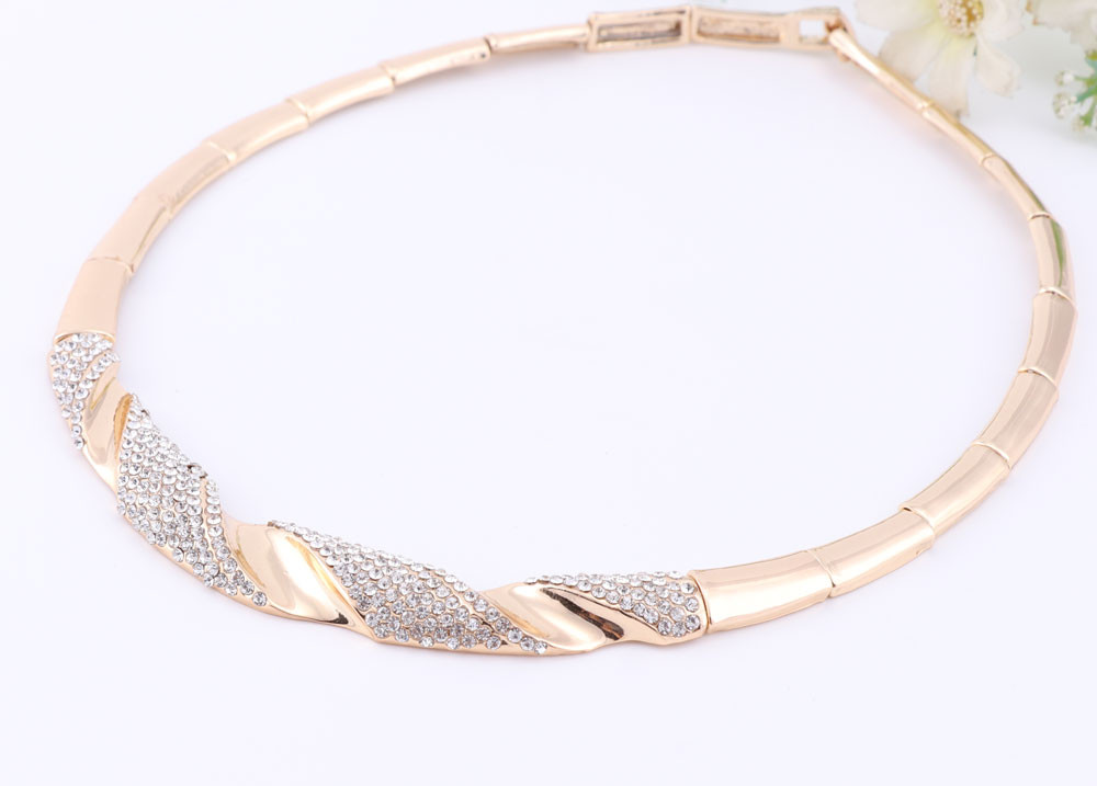 2 Colors Gold Silver Plated Women Statement Necklace Bracelet Ring Earrings For Party Wedding Jewelry Sets