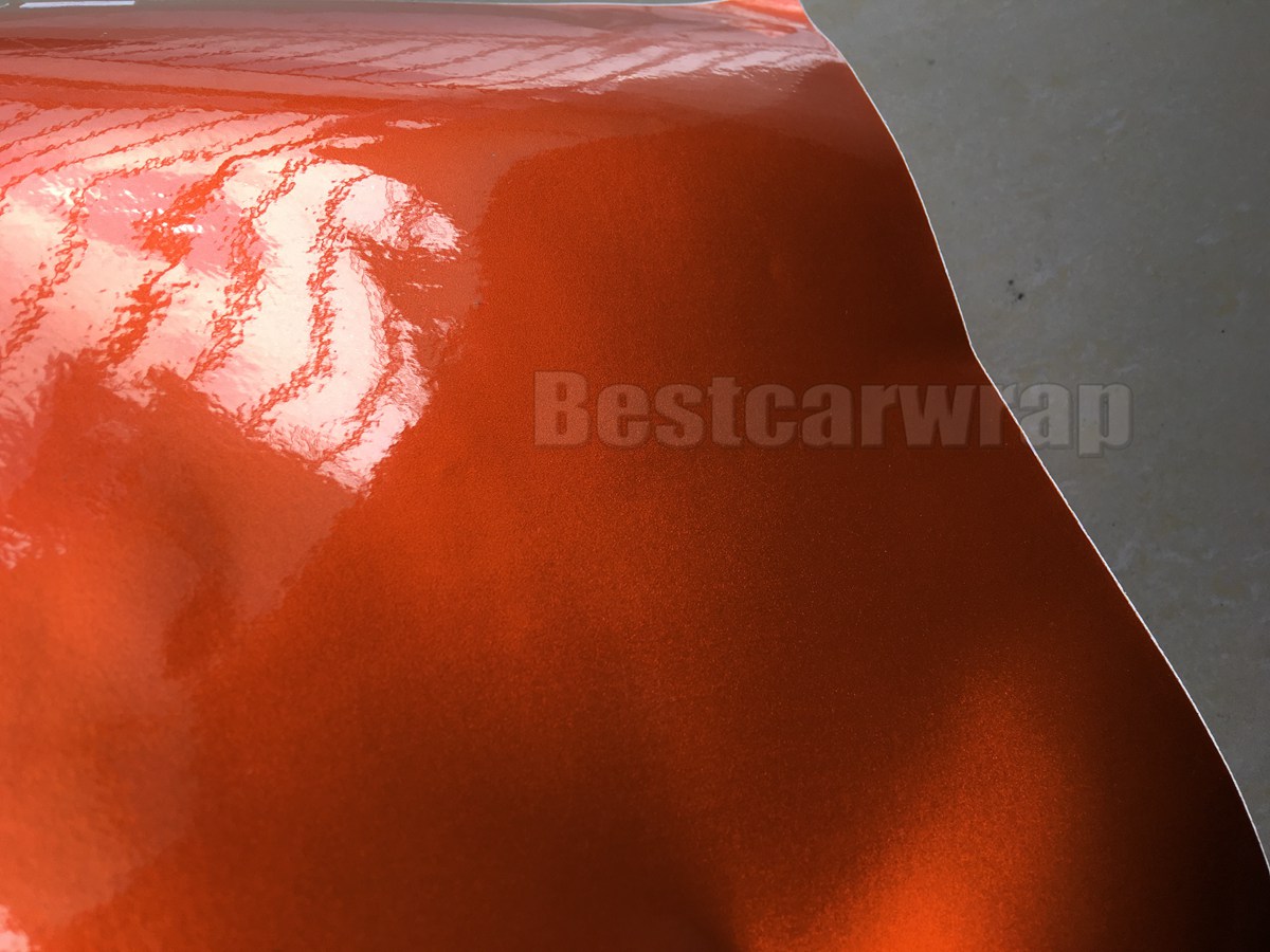 sunset Orange Gloss Metallic Vinyl Car Wrapping Film With Air Release Metallic Gloss Wrap Foil sticker SIZE: 1.52*20M/Roll