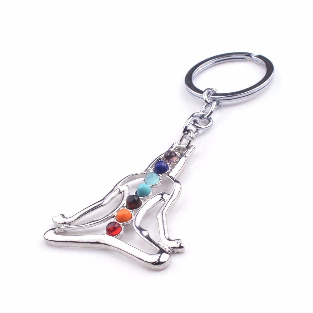 12pc/set 7 Chakra Yoga Stone Keychain Multicolor Natural Stone Beads Healing Crystal Key chain For Women Reiki Spiritual sleutelhanger