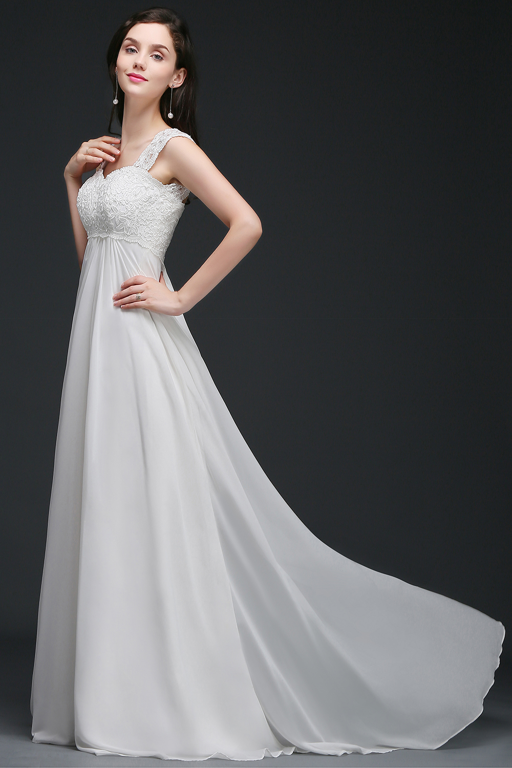 Empire Long Chiffon Party Lace Top Elegant A E Garden Dresses Summer Beach Wedding Gowns Robe Cps732 329 6660311