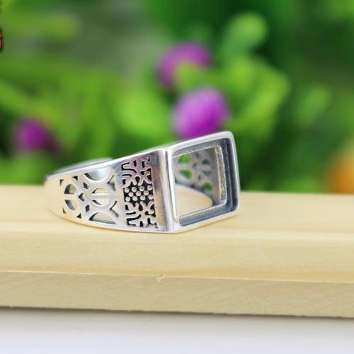 925 Sterling Silver Vintage Retro Engagement Ring 9x11mm Princess Cabochon Semi Mount Fine Silver Women Ring Filigree Jewelry Setting
