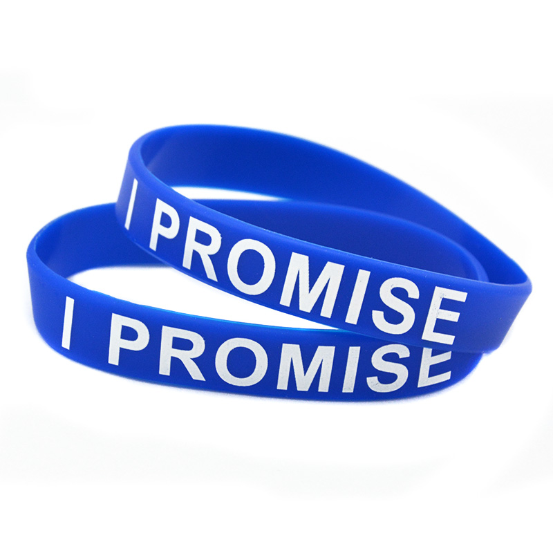 100PCS I PROMISE Silicone Bracelet For Sport or Cancer Printed Motivational Slogan Adult Size 9 Colors