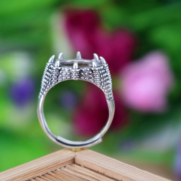 Art Nouveau Art Deco Vintage Antique Retro 925 Sterling Silver Semi Mount Ring Setting 13x13mm Round Cabochon Fine Silver Men Jewelry