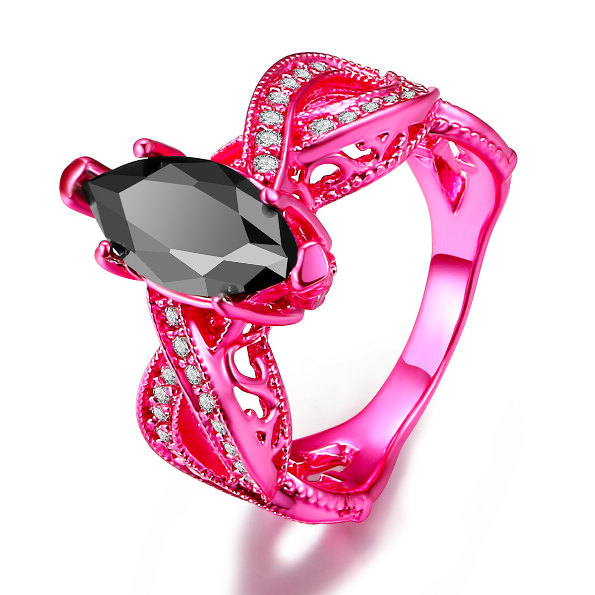 2017 New Fashion Jewelry 18K Pink Gold Filled Horse eys Black Sapphire Gemstones CZ Diamond Wedding Women Band Ring For Lover Gift Size 5-10
