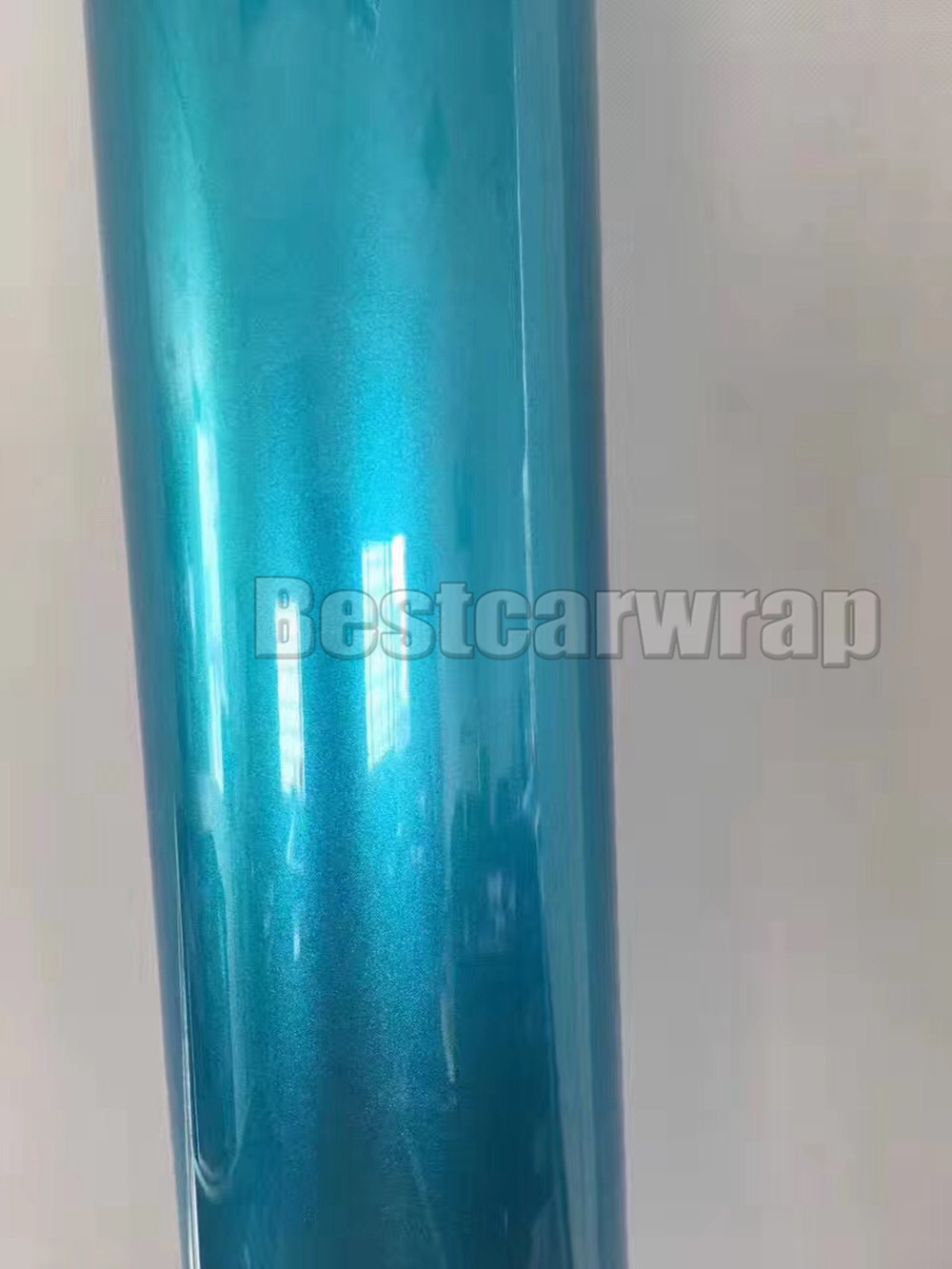 Lake blue Gloss Metallic Vinyl Wrap For Car Wrap With Air Bubble Free Pearl blue candy Car styling Vehicle boat covering Size:1.52*20M/Roll