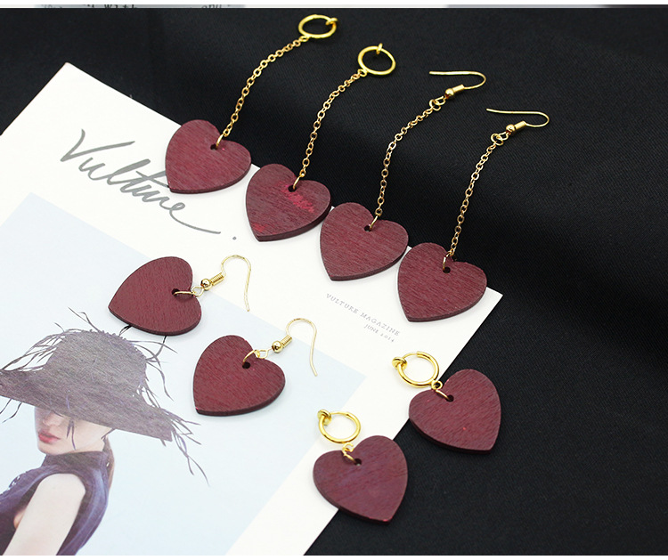 New Korean wooden Heart with lovers dangling earrings women wood Wine red Hearts clip on earrings For ladies Fashion sexy Jewelry
New Korean wooden Heart with lovers dangling earrings women wood Wine red Hearts clip on earrings For ladies Fashion sexy Jewelry