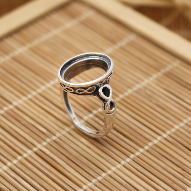 Vintage Antique Sterling Silver 925 Retro Wedding Ring Art Nouveau 12x16mm Oval Cabochon Setting