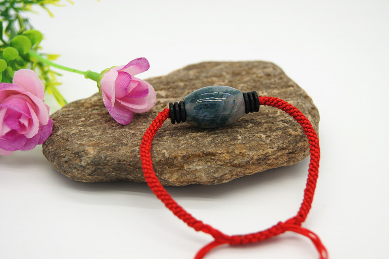 Pure hand-woven red snake knot + coconut shell natural aquatic agate, (drum type) charm bracelet