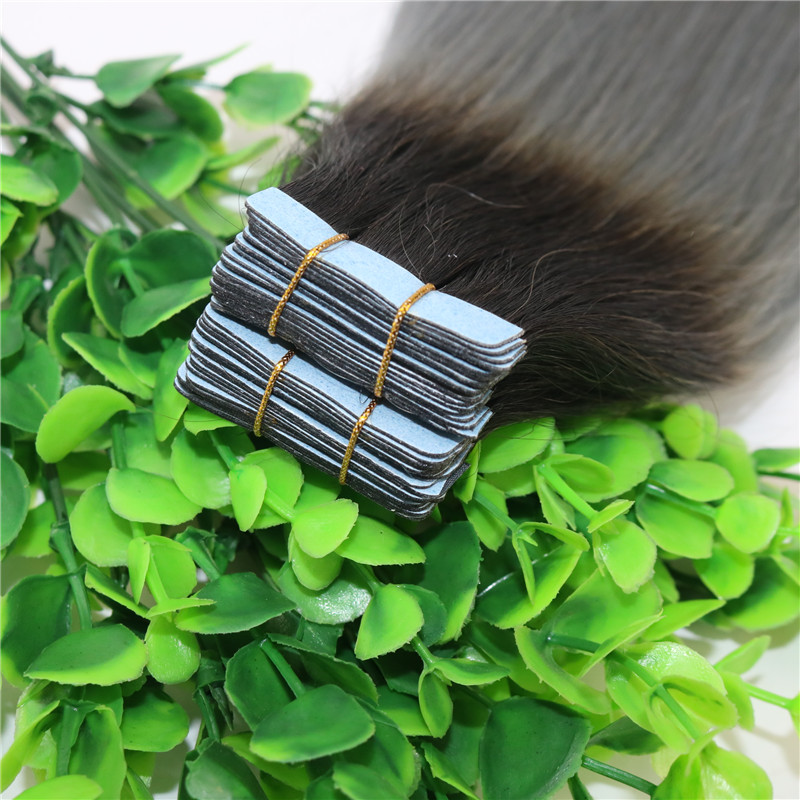 Tape In Human Hair Extensions Ombre Hair Two Tone Colored 1b Grey Silver Gray Glueless 40pcs 100gram Brazilian Virgin Hair Skin Weft