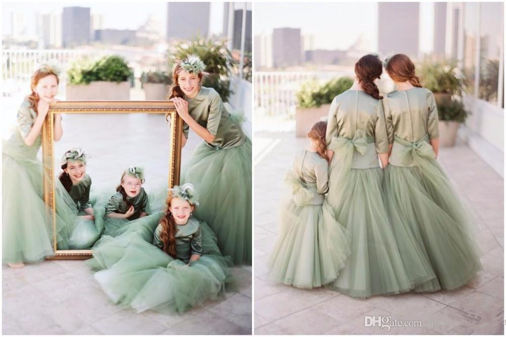 Hunter Bridesmaid Dresses Juniors Girls Tulle Skirt Party For Junior Flower Girl Dress Floor Length Junior Bridesmaids Dresses 0510