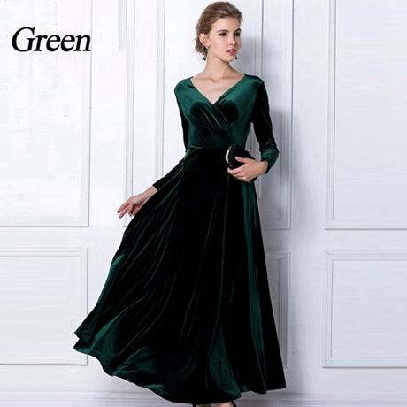 Wholesale- Winter Women Plus Size Velvet Dress Long Sleeve Maxi Dress Evening Party Vintage Dress Black Blue Green Purple Vestido Longo