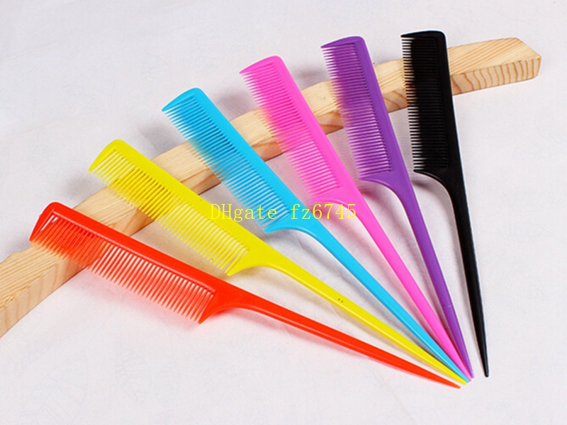 200pcs/lot Free shipping Colorful Plastic Hair Pointed Tail Comb For Hairdresser Hair Cutting Styling Makeup Comb Salon Tools
