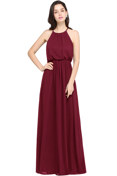 Wholesale Price Burgundy Chiffon A Line Bridesmaid Dress Jewel Neck Off the Shoulder Long Bridesmaid Gowns Wedding Party Dresses Robe