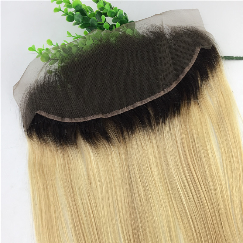 13x4 Brazilian Lace Frontal Closure Ombre 1b 613 Blonde Human Virgin Hair Straight Body Wave Bleached Knots Free Part