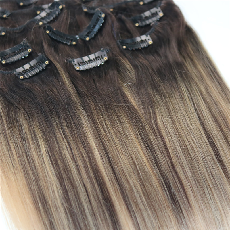 #4/#18 8A 7pcs 120gram Clip In Human Hair Extensions Ombre Dark Brown Root To Ash Blonde Balayage Highlights Hairstyle