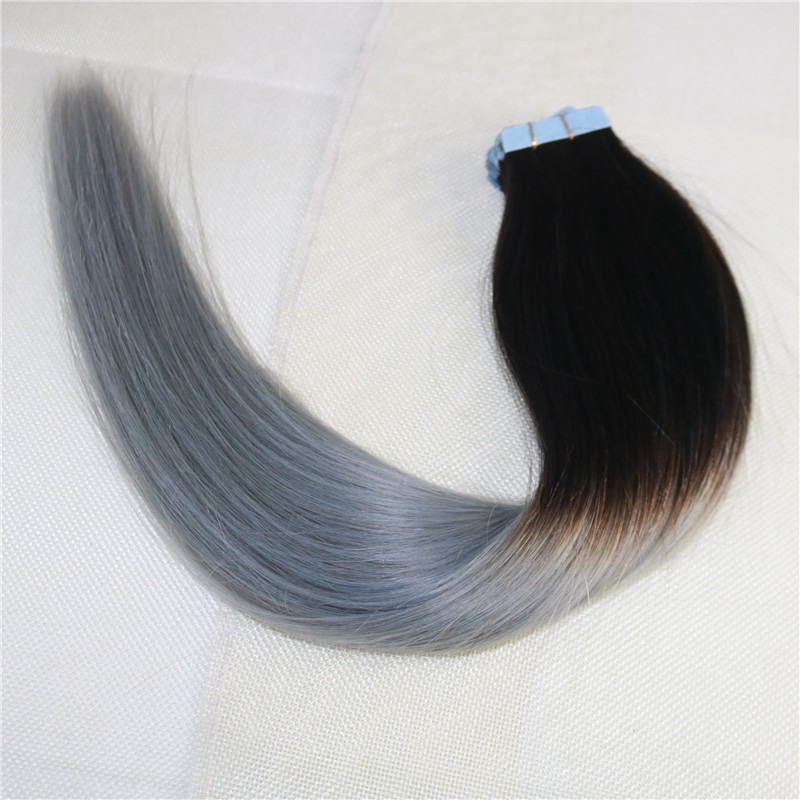 100% Unprocessed Tape in Human Hair Extensions Omber Sliver Grey Skin Weft Tape on Hair Extensions 8A Thick Ends Balayage Tape ins