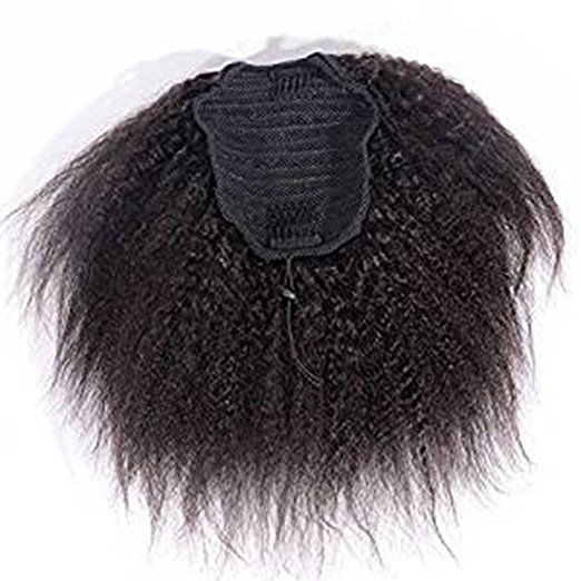 Wrap Drawstring 100 Human Hair Ponytail Extensions Coarse Curly Afro Kinky Straight Italian Yaki Curly Top Closure Clip Ins Ponytail Extensi