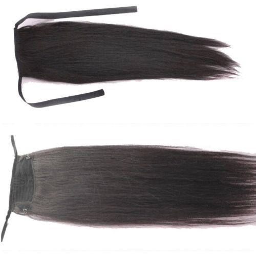 Wholesale cheap malaysian hair clip in hair ribbob wrap around straight poney tail hairpieces real hair tail extension 100g free ship