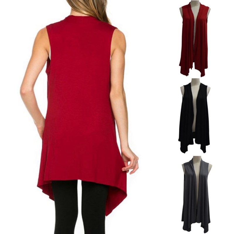 Women Sleeveless Jacket Soft Outerwear Cardigan Long Tops Coat Waistcoat