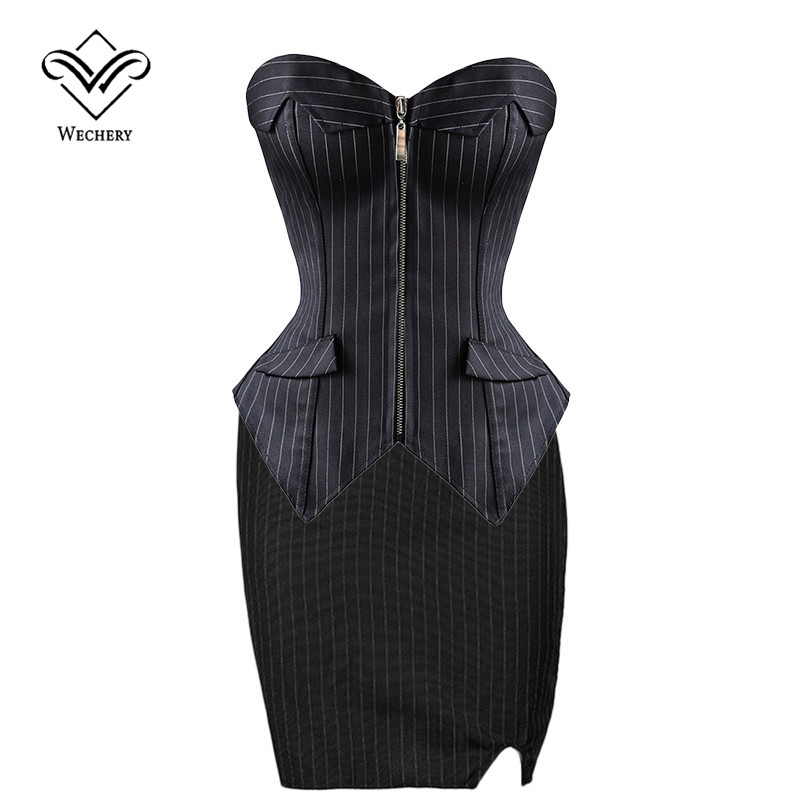 Corset Sexy Corsets and Bustiers Burlesque Black Stripe Corset with Skirt Zipper Lace Up Corsages Sexy Corselet Plus Size -6XL
Corset Sexy Corsets and Bustiers Burlesque Black Stripe Corset with Skirt Zipper Lace Up Corsages Sexy Corselet Plus Size -6XL