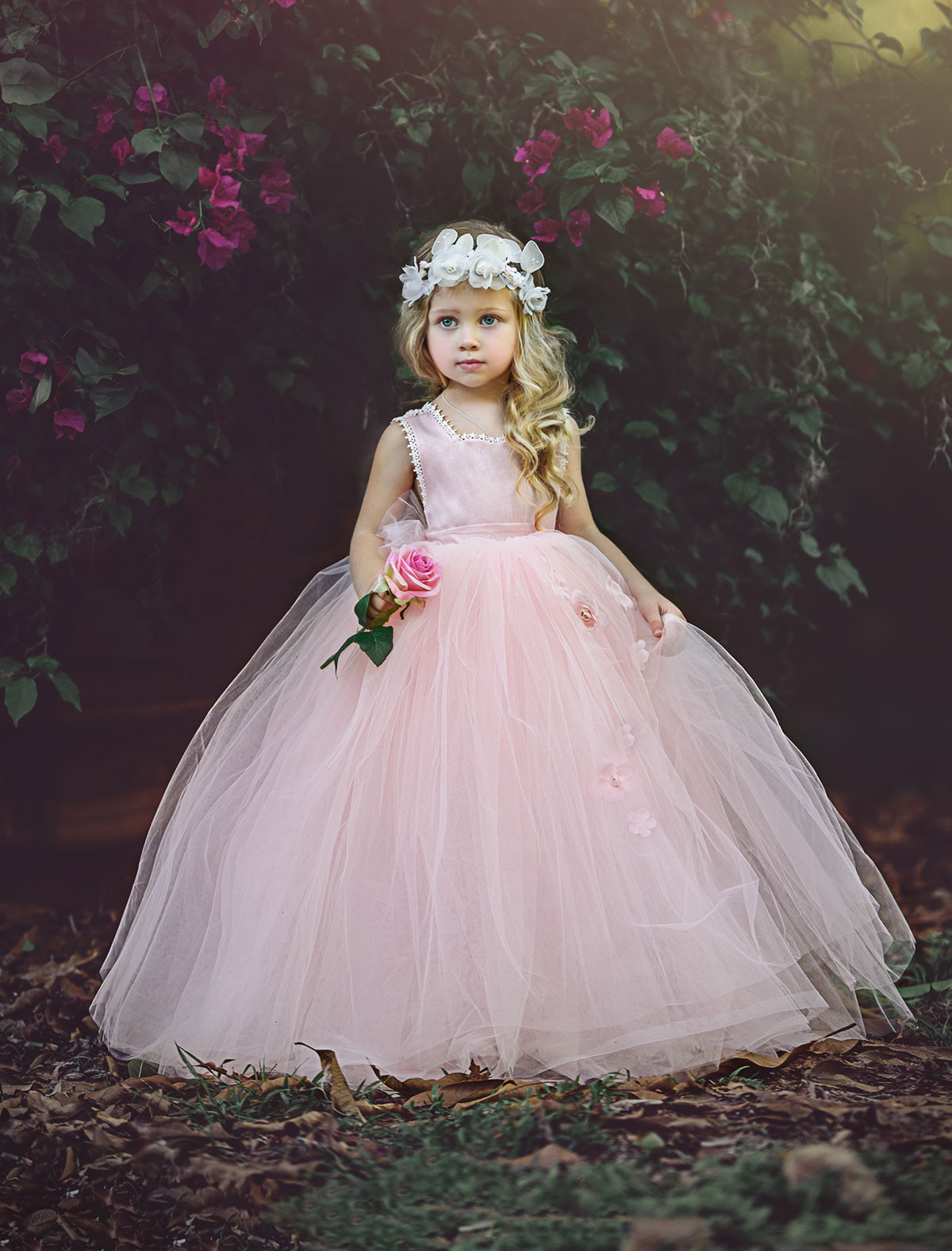 Pink Princess Little Girls Flower Girl Dresses Square Neckline Ball Gown Tulle First Communion Dress For Weddings Cheap Lace Back With Sash